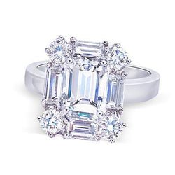 Anello di fidanzamento con diamante centrale smeraldo 3 carati oro bianco 14K