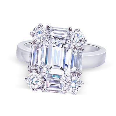 Anello di fidanzamento con diamante centrale smeraldo 3 carati oro bianco 14K - harrychadent.it