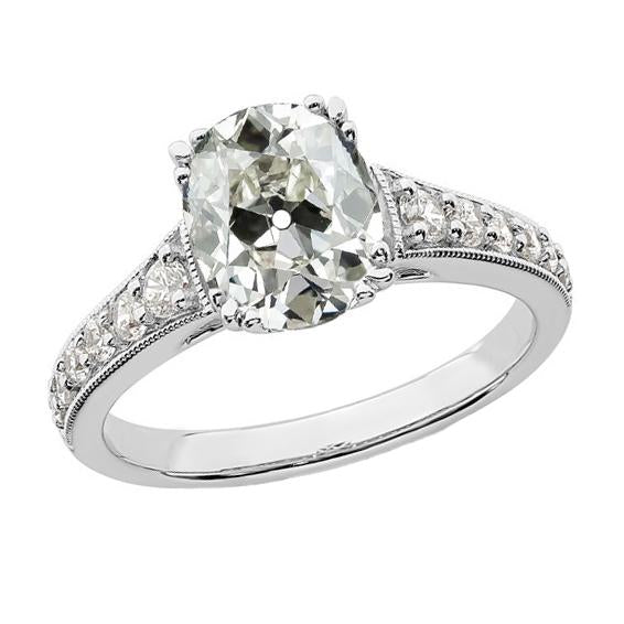 Anello di fidanzamento con diamante da minatore vecchio ovale in oro 14K 4.50 carati Milgrain - harrychadent.it