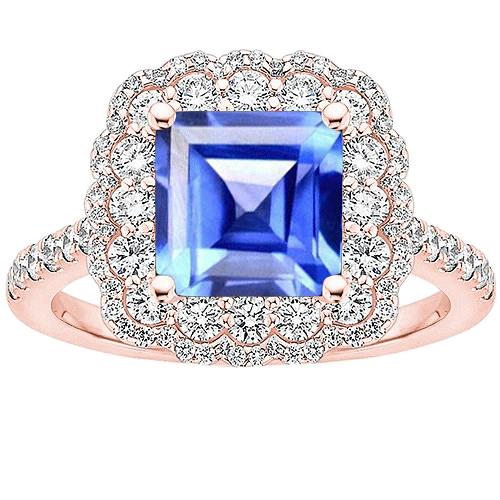 Anello di fidanzamento con diamante doppio alone 5 carati Asscher Ceylon Sapphire - harrychadent.it