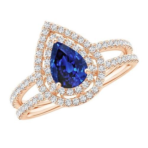 Anello di fidanzamento con diamante doppio alone pera blu zaffiro 5.75 carati - harrychadent.it