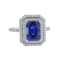 Anello di fidanzamento con diamante doppio alone smeraldo zaffiro 3.50 carati