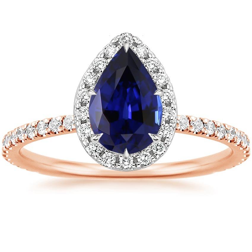 Anello di fidanzamento con diamante e zaffiro a pera di Ceylon bicolore 6 carati Nuovo - harrychadent.it