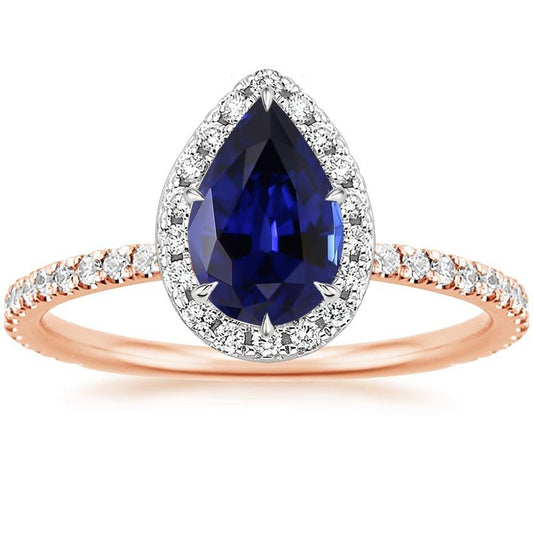 Anello di fidanzamento con diamante e zaffiro a pera di Ceylon bicolore 6 carati Nuovo - harrychadent.it