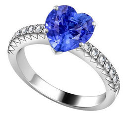 Anello di fidanzamento con diamante e zaffiro. 4 carati. in oro bianco 14K