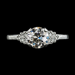 Anello di fidanzamento con diamante europeo antico rotondo da 3 carati in oro bianco