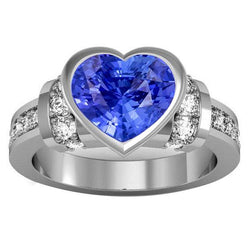 Anello di fidanzamento con diamante incastonato incastonato con zaffiro azzurro 4 carati in oro 14K