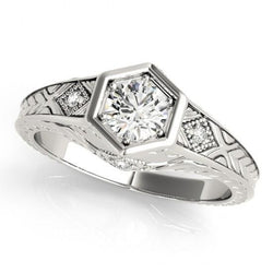 Anello di fidanzamento con diamante inciso stile antico 1.50 carati WG 14K