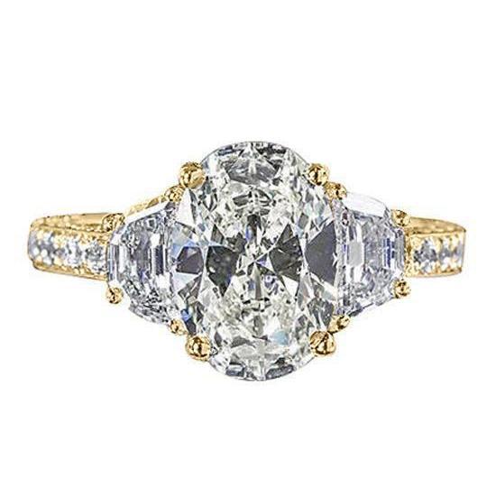 Anello di fidanzamento con diamante ovale 3 pietre stile oro giallo 4.51 carati - harrychadent.it
