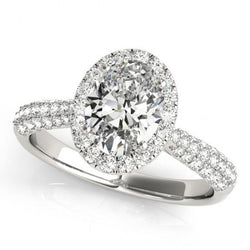 Anello di fidanzamento con diamante ovale Halo 1.75 carati oro bianco 14 carati
