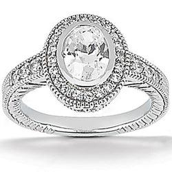 Anello di fidanzamento con diamante ovale Halo Set 1.67 carati gioielli in oro bianco