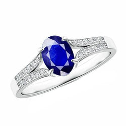 Anello di fidanzamento con diamante ovale blu zaffiro gambo diviso 3.50 carati Nuovo