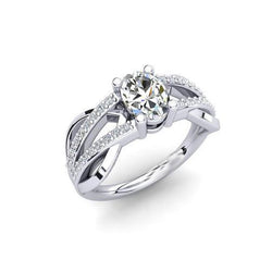Anello di fidanzamento con diamante ovale e rotondo scintillante in oro bianco 2 carati 14K