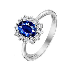 Anello di fidanzamento con diamante ovale. zaffiro dello Sri Lanka. 4 carati. da donna