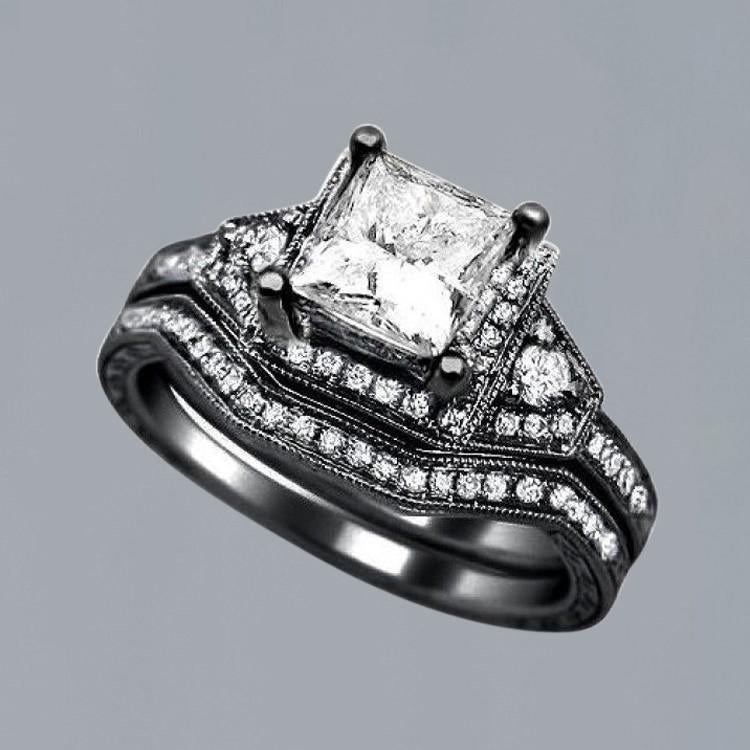 Anello di fidanzamento con diamante principessa e fascia in oro nero 2.50 carati 14K - harrychadent.it