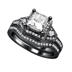 Anello di fidanzamento con diamante principessa e fascia in oro nero 2.50 carati 14K