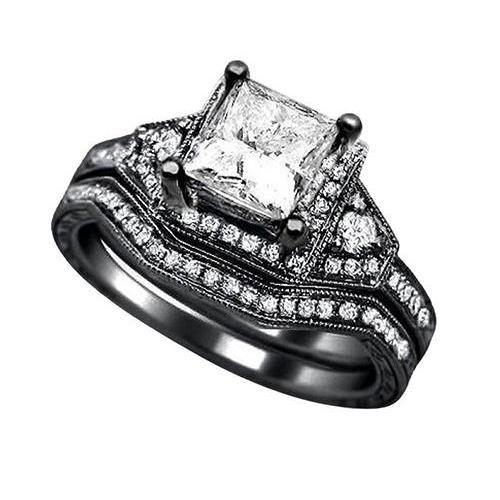 Anello di fidanzamento con diamante principessa e fascia in oro nero 2.50 carati 14K - harrychadent.it