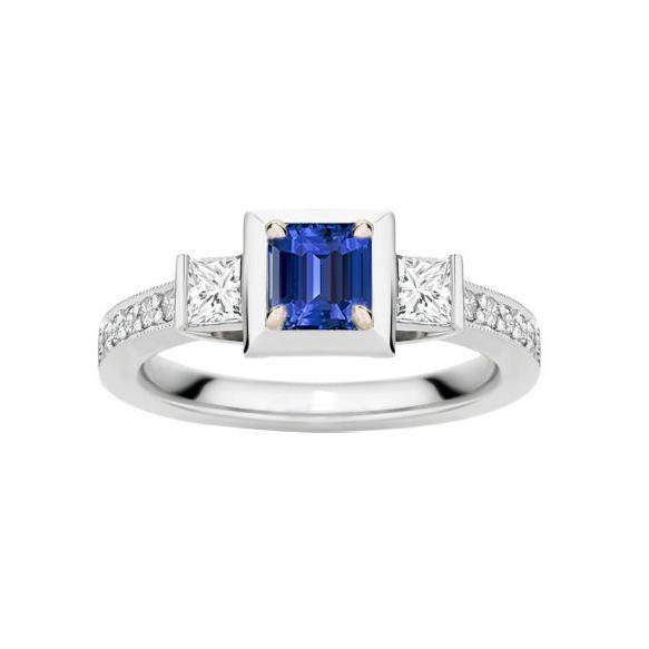 Anello di fidanzamento con diamante principessa e zaffiro smeraldo bicolore 2 carati - harrychadent.it