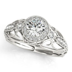 Anello di fidanzamento con diamante rotondo, 1,10 carati, WG 14K