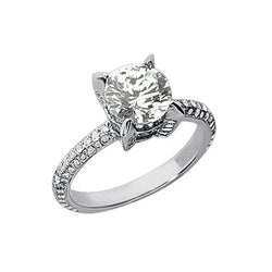 Anello di fidanzamento con diamante rotondo 2,25 carati con accenti in oro bianco 14K