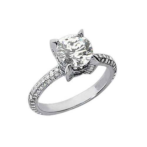Anello di fidanzamento con diamante rotondo 2,25 carati con accenti in oro bianco 14K - harrychadent.it