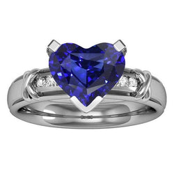 Anello di fidanzamento con diamante rotondo 3 carati con zaffiro blu di Ceylon stile X