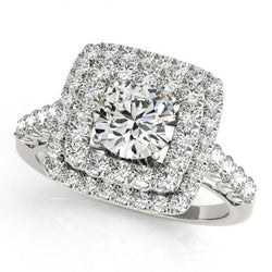 Anello di fidanzamento con diamante rotondo Halo 1.50 carati Fancy White Gold 14K