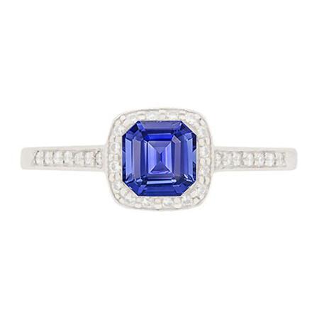 Anello di fidanzamento con diamante rotondo Halo Asscher con zaffiro blu 1.75 carati - harrychadent.it