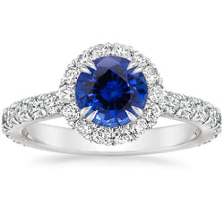 Anello di fidanzamento con diamante rotondo Halo Ceylon Sapphire Jewelry 3.50 carati