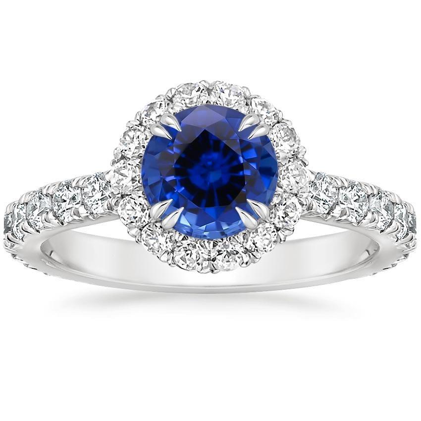 Anello di fidanzamento con diamante rotondo Halo Ceylon Sapphire Jewelry 3.50 carati - harrychadent.it