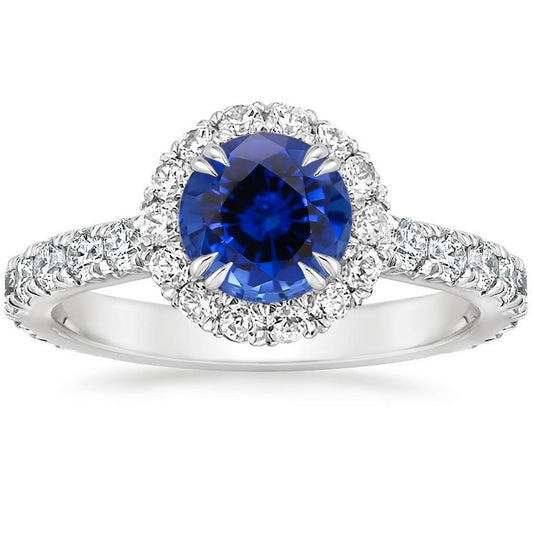 Anello di fidanzamento con diamante rotondo Halo Ceylon Sapphire Jewelry 3.50 carati - harrychadent.it