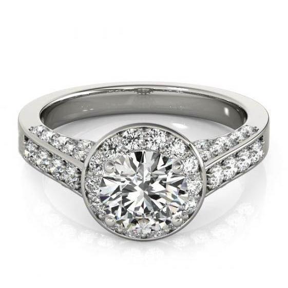 Anello di fidanzamento con diamante rotondo Halo Gioielli in oro bianco 1.75 carati 14K - harrychadent.it