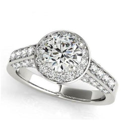 Anello di fidanzamento con diamante rotondo Halo Gioielli in oro bianco 1.75 carati 14K