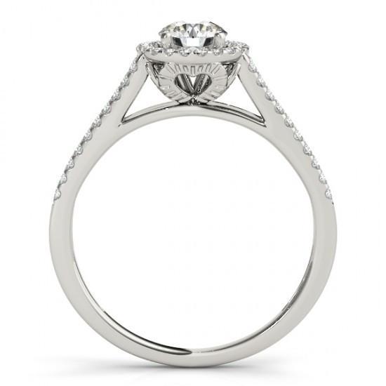 Anello di fidanzamento con diamante rotondo Halo con gambo diviso 1.37 carati WG 14K - harrychadent.it