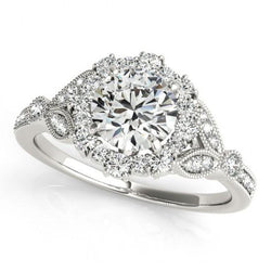 Anello di fidanzamento con diamante rotondo Halo da 1.50 carati. oro bianco 14K