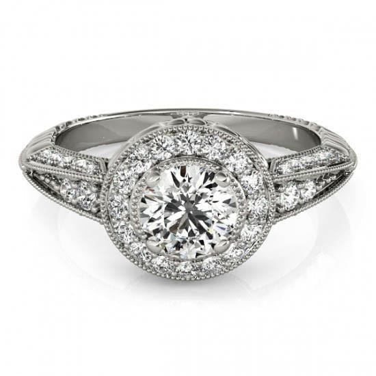 Anello di fidanzamento con diamante rotondo Halo stile vintage 1.75 carati WG 14K - harrychadent.it