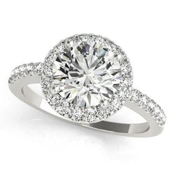 Anello di fidanzamento con diamante rotondo Sparkling Halo da 2,50 carati e oro bianco 14K