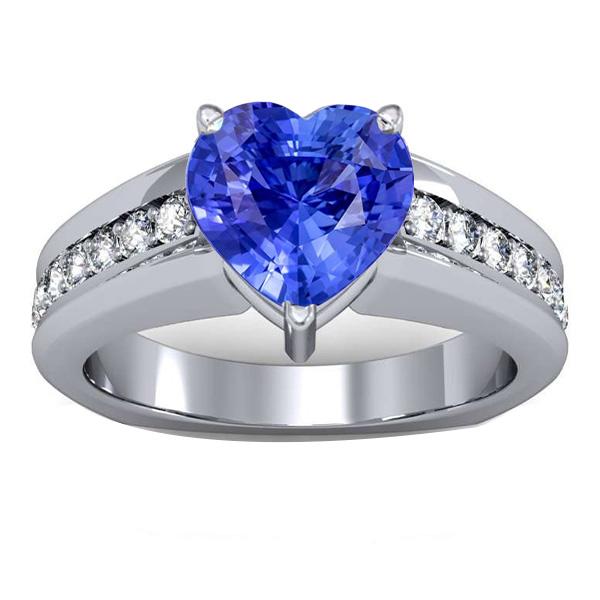 Anello di fidanzamento con diamante rotondo a cuore con zaffiro blu naturale 3.50 carati - harrychadent.it