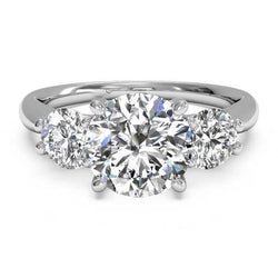 Anello di fidanzamento con diamante rotondo a tre pietre da 2 carati in oro bianco 14K