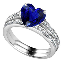 Anello di fidanzamento con diamante rotondo blu zaffiro con fascia 4 carati