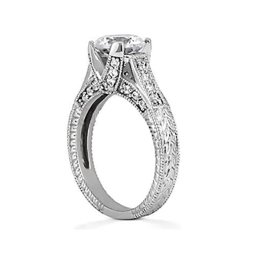 Anello di fidanzamento con diamante rotondo da 2.50 carati Milgrain stile vintage - harrychadent.it