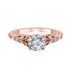 Anello di fidanzamento con diamante rotondo dall'aspetto antico, oro rosa 2,60 carati 14K