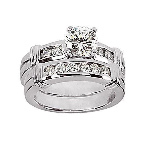 Anello di fidanzamento con diamante rotondo e fascia in oro bianco 2,10 carati 14K - harrychadent.it