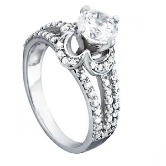 Anello di fidanzamento con diamante rotondo gambo diviso 1.35 carati oro bianco 14K - harrychadent.it