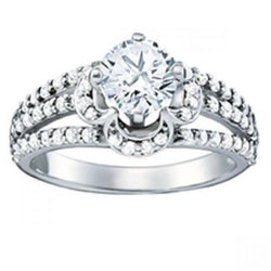 Anello di fidanzamento con diamante rotondo gambo diviso 1.35 carati oro bianco 14K