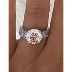 Anello di fidanzamento con diamante rotondo in oro bianco 14K da 3.50 carati