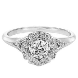 Anello di fidanzamento con diamante rotondo in stile antico da 2 carati in oro bianco 14K