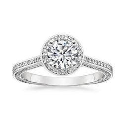 Anello di fidanzamento con diamante scintillante Halo da 3,35 ct, oro bianco 14 carati