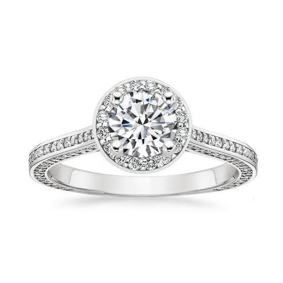 Anello di fidanzamento con diamante scintillante Halo da 3,35 ct, oro bianco 14 carati - harrychadent.it