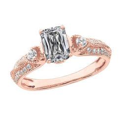 Anello di fidanzamento con diamante smeraldo Milgrain 4,20 carati oro rosa 14K